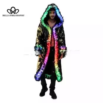 Костюмы для Марди Гра Электро Фестивали Костюмы Блестки Светодиодные Фестивальные Выступления Праздничная Одежда Косплей Пальто S чёрный