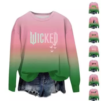 Костюмы Марди Гра для женщин, топ с круглым вырезом и длинными рукавами с буквенным принтом, модные наряды для женщин L армия зеленый