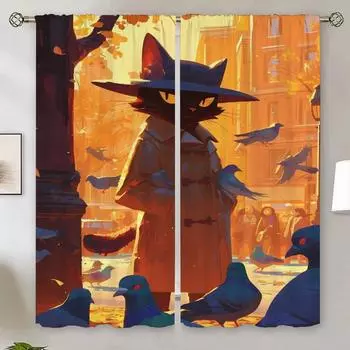 Кот Холмс Шторы для кухни для камеры Шторы-жалюзи Детская комната Ванная комната Подхваты для штор Жалюзи Рождественские жалюзи Щупальца W50xH70cmx2pcs-CL