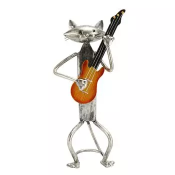 Кот, играющий на гитаре, металлическая скульптура, покрытая запеченной краской, живая, милая, стоящая фигурка кота
