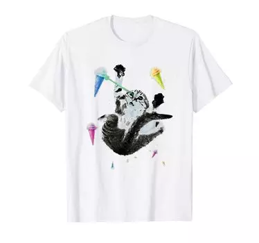 Кот Лазер стреляет ледяным звездным лучом, кремовый, небо, веселый. Футболка белый