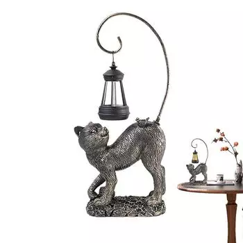 Кот Солнечный Светильник Забавный Растягивающийся Кот Садовый Декор 38 см Уличная Статуэтка Кота Декор Для Сада Сад Искусство Фигурка Из Смолы Украшения