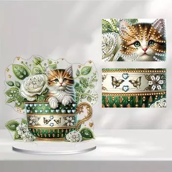 Кот в чашке алмазная живопись настольные украшения набор настольных алмазных художественных наборов алмазная живопись настольные украшения для домашнего декора