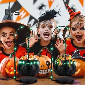 Котел для ведьмы на Хэллоуин с миской для сладостей Shand Trick or Treat с легким пластиковым черным чайником Ведро для вечеринок на Хэллоуин для дома и улицы чёрный