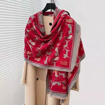 Котенок Кондиционер Шаль Животная Текстура Милый Милый Маленький Свежий Леди Теплый Шарф 180-70cm красный