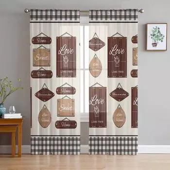 Котировки на табличках и деревянных досках, оконные тюлевые шторы для гостиной, спальни, отеля, роскошные украшения, прозрачные шторы 135W x 114H(cm)