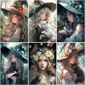 Котята и милые маленькие девочки Личность DIY Полная дрель Алмазная декоративная картина Full Round 20x30CM темные хаки