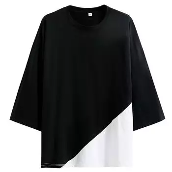 [KOTRBOY] Мужская летняя одежда, короткий рукав, базовая, 102% хлопок, однотонная, дышащая, стильная, топы, свободная, повседневная, большой размер, черный-XL