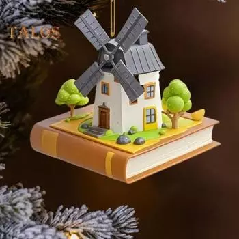 Коттеджи Ветряная мельница Рождественское украшение Акрил 2D Плоский подвесной орнамент Деревенский дом Книга Рождественская елка Украшение для домашнего декора зелёный