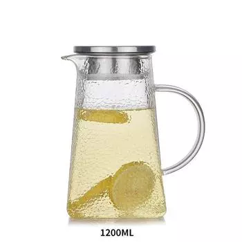 Кованая бутылка для прохладной воды, термостойкая бутылка для воды, набор из высокого боросиликатного стекла, горшок для вечерние сока, прозрачный горшок 1200ml silver handle