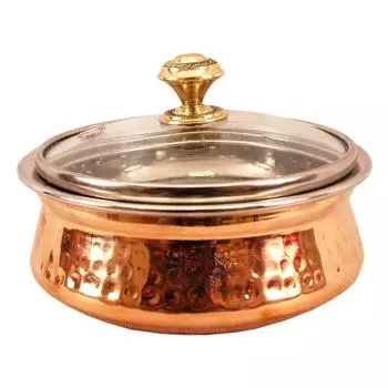 Кованая, полированная сталь, медная чаша Ханди со стеклянной крышкой, сервировочная посуда и столовая посуда, объем - 300 мл