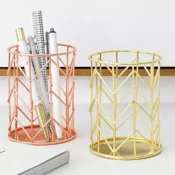 Кованая трубка для хранения ручек, офисный держатель для ручек, органайзер, золотой, простой, настольный, многофункциональный, настольный держатель для кистей для макияжа