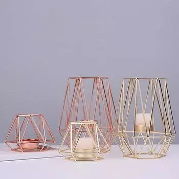 Кованые геометрические подсвечники в северном стиле, украшения для дома, изделия из металла S розового золота