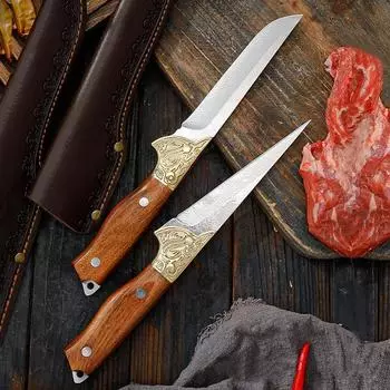 Кованые мясницкие ножи, нож для обвалки, охотничий походный кухонный нож, нож с деревянной ручкой для мяса, нарезки овощей, режущие инструменты Size 1(without cover)