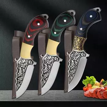 Кованый кухонный нож для обвалки мяса, мясницкий нож, нож для резки мяса, рыбы, барбекю, чистки, универсальный нож с ножнами, кухонные принадлежности