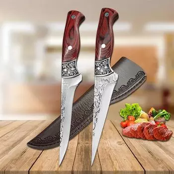 Кованый кухонный нож для обвалки мяса, мясницкий нож для чистки мяса, острый поварской нож, нож для нарезки рыбы с ножнами, кухонные принадлежности