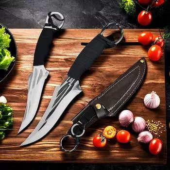 Кованый кухонный нож для разделки мяса, нож для разделки мяса, поварской нож, нож для барбекю, рыболовный нож, инструменты с ножнами