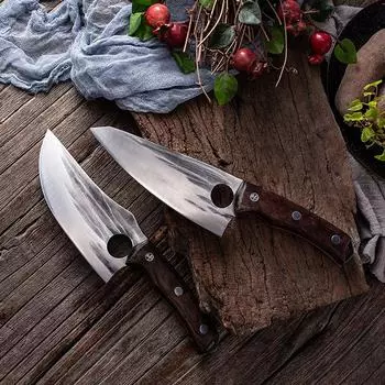 Кованый кухонный нож ручной работы, нож для измельчения мяса, ножи шеф-повара из нержавеющей стали, нож для разделки рыбы, мясника 1 with cover