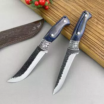 Кованый кухонный нож шеф-повара из высокоуглеродистой нержавеющей стали, нож для мяса, рыбы, фруктов, профессиональный мясницкий нож для обвалки с чехлом Boning knife павлин голубой