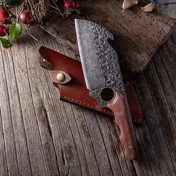 Кованый кухонный нож-тесак для разделки мяса, поварской нож для нарезки мяса, нож для барбекю, рыбалки, приготовления пищи