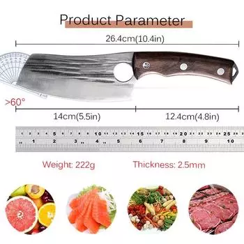 Кованый кухонный нож-тесак из высокоуглеродистой стали для мяса, рыбы, фруктов, овощей, профессиональный нож для обвалки мяса с чехлом