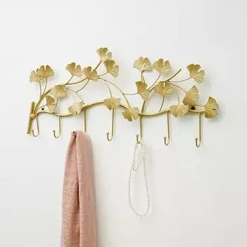 Кованый настенный крючок из гинкго, креативная вешалка для двери, украшение для крыльца, держатель ключей и крючки для одежды для дома