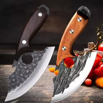 Кованый нож для мяса, кухонный нож для резки рыбы, фруктов, сыра, острый нож для барбекю, мясника, переносной консервный нож 2pcs
