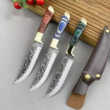 Кованый нож для мяса с обвалкой, нож из нержавеющей стали, монгольский кухонный нож для ручного мяса, фруктовый нож, нож для жареного стейка из баранины с крышкой красный