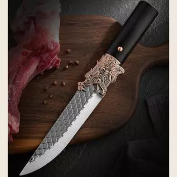 Кованый нож для обвалки из нержавеющей стали, универсальный нож для кухни, топор для резки мяса, овощей, охоты, рыбалки with cover