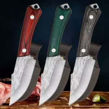 Кованый нож для обвалки, кухонный нож для нарезки, уличный нож из нержавеющей стали, монгольский нож для мяса, портативный с крышкой