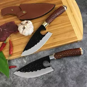 Кованый нож для обвалки, кухонный нож для мясника, шеф-повара, охотничий нож для резки ломтиков высокоуглеродистой стали золотой