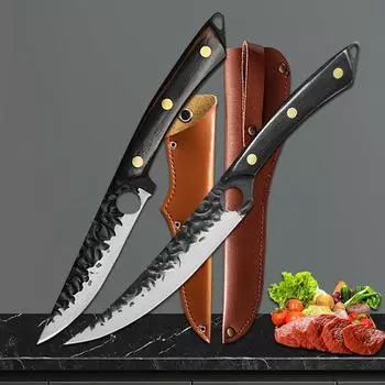 Кованый нож для разделки мяса, кухонный нож для очистки овощей и костей, ручной работы, универсальный нож для разделки мяса, поварской филетировочный нож, нож для рыбалки на открытом воздухе