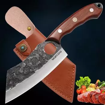 Кованый нож для разделки мяса, нож для чистки, обвалки, кухонный тесак, нарезка, острый поварской нож для мяса, рыбы, кухонные принадлежности с чехлом 1pcs