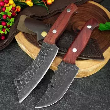 Кованый нож для разделки мяса с деревянной ручкой, кухонный нож-мачете из нержавеющей стали, семейный нож для фруктов
