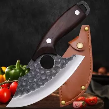 Кованый нож для сыра из нержавеющей стали с узором «молоток», нож-кольцо, кухонный нож, мачете, нож для разделки рыбы, ручной нож для мяса with cover