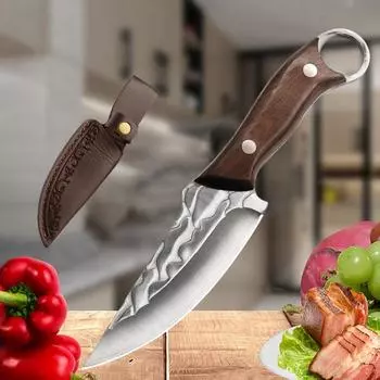 Кованый острый нож для разделки мяса, нож для разделки костей из нержавеющей стали, маленький нож с деревянной ручкой WITH COVER