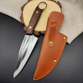 Кованый поварской разделочный нож для мяса и птицы, профессиональный кухонный нож для чистки, резки, разделки мяса, нож для гриля с чехлом