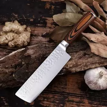 Кованый японский нож Nakiri длиной 7 дюймов с рисунком молотка, нержавеющая сталь, ручка из паккавуда, острый кухонный нож для нарезки
