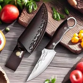 Кованый вручную мясницкий нож с круглой ручкой из цельного дереваОстрый обвалочный ножМногофункциональный кухонный нож Cutelo Churrasco