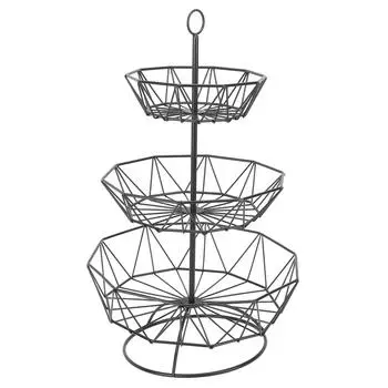 Кованый железный 3-х уровневый поднос для фруктов, черный, легко устанавливается, десерты, конфеты, фуршетные тарелки для семейного ужина