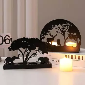 Кованый железный черный подсвечник с животными, декоративный подсвечник, принадлежности для романтического ужина, обеденный стол 1