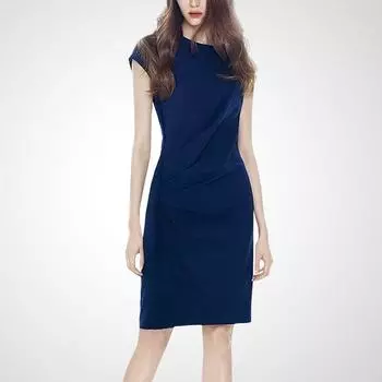Коварный Дизайн Тонкое Летнее Платье с Коротким Рукавом Элегантное Navy blue S