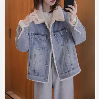 Ковбойская куртка, женская зимняя куртка из искусственного кроличьего меха с утолщенным маленьким топом в стиле ретро в корейском стиле, теплая куртка S