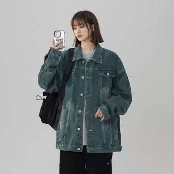 Ковбойская куртка, женское пальто, лацкан, стираный верх XXXL