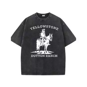 Ковбойская Лошадиная Ферма Западный Текст, Мужская Винтажная Футболка с Коротким Рукавом и Круглым Вырезом, Удобный Топ из Чистого Хлопка, Универсальная Футболка S
