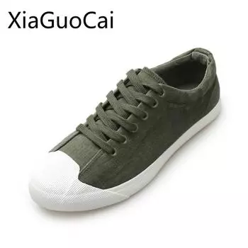 Ковбойская мода Мужская парусиновая обувь Низкая шнуровка Мужская повседневная обувь с круглым носком Весна и осень Резиновая плоская обувь Lu1 35 7 зелёный