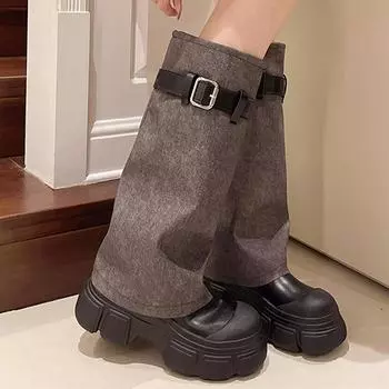Ковбойская платформа женские высокие сапоги зимние дизайнерские туфли челси женские 2024 тренд зимние сапоги прогулочные платья Mujer Zapatos Botas 35 чёрный