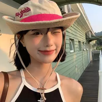 Ковбойская шляпа, альпинистская шляпа, женская летняя корейская версия, большие поля, солнцезащитная, кемпинговая, рыболовная шляпа с завязками чёрный