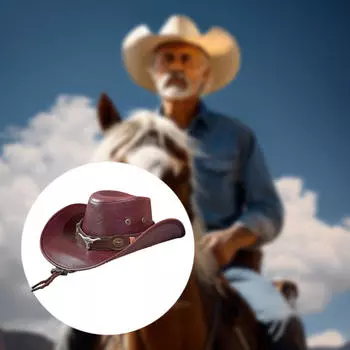 Ковбойская шляпа Cowgirl Повседневная PU Кожа Удобная Защита от Солнца Burgundy