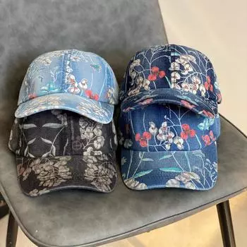 Ковбойская шляпа детская весна и осень в гонконгском стиле цветы большая окружность головы печать ретро старая бейсболка кепка с широкими полями M56-58cm